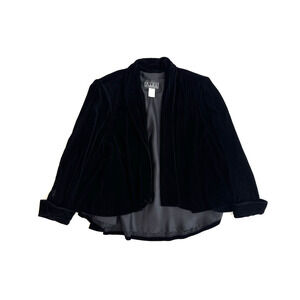 Alex Evenings Black Velvet Jacket M/L Shawl Collar Open Front Long Sleeve